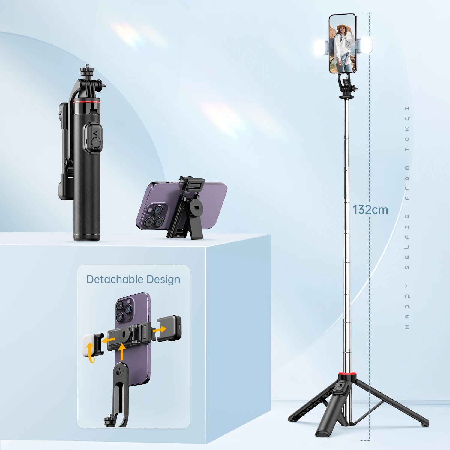 C13C13d Portable Selfie Stick with Bluetooth Remote – 360° Rotating Tripod & Phone Holder