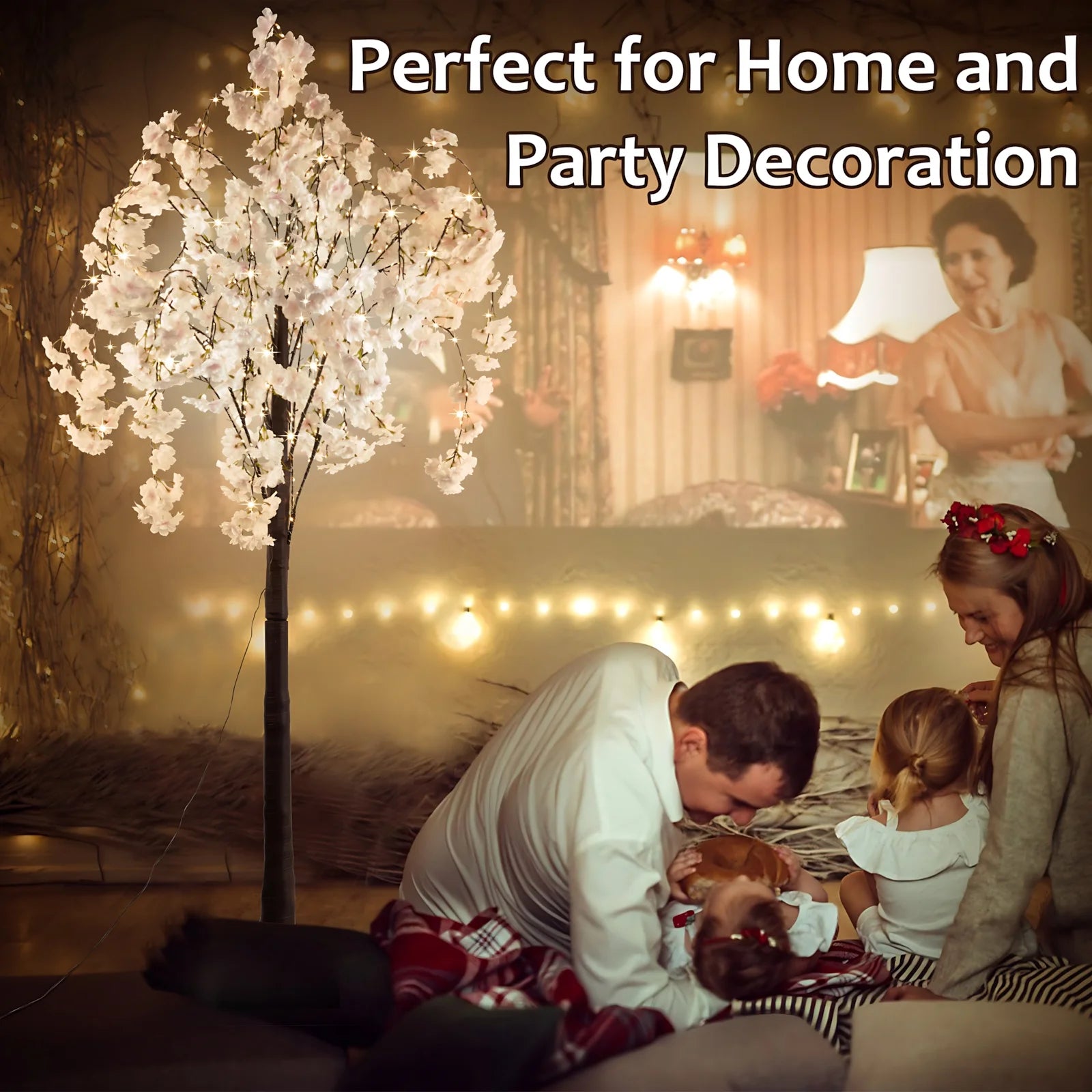 6ft Cherry Blossom Tree Light – 450 LED Artificial Tree with Warm Lights for Home & Event Decoration