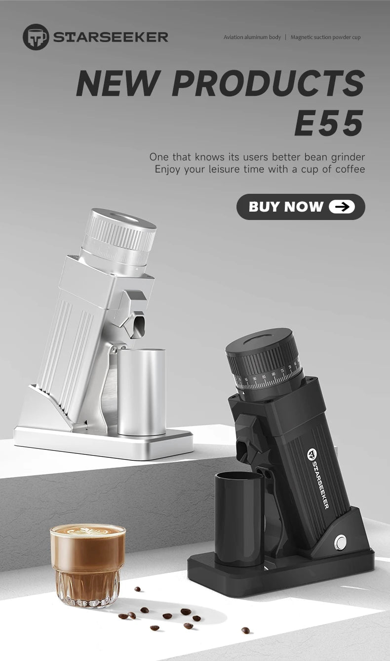 TARSEEKER E55 Electric Coffee Grinder – 55MM Espresso Burr with Stepless Fineness Adjustment for Cold Brew