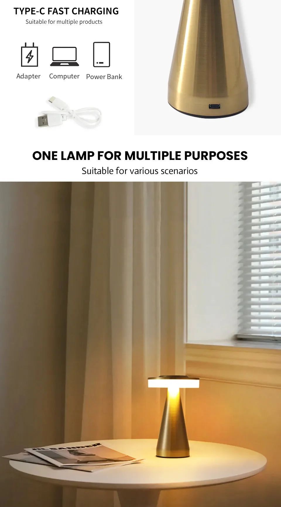 USB Rechargeable Touch Table Lamp – Portable Study, Bedroom & Night Light