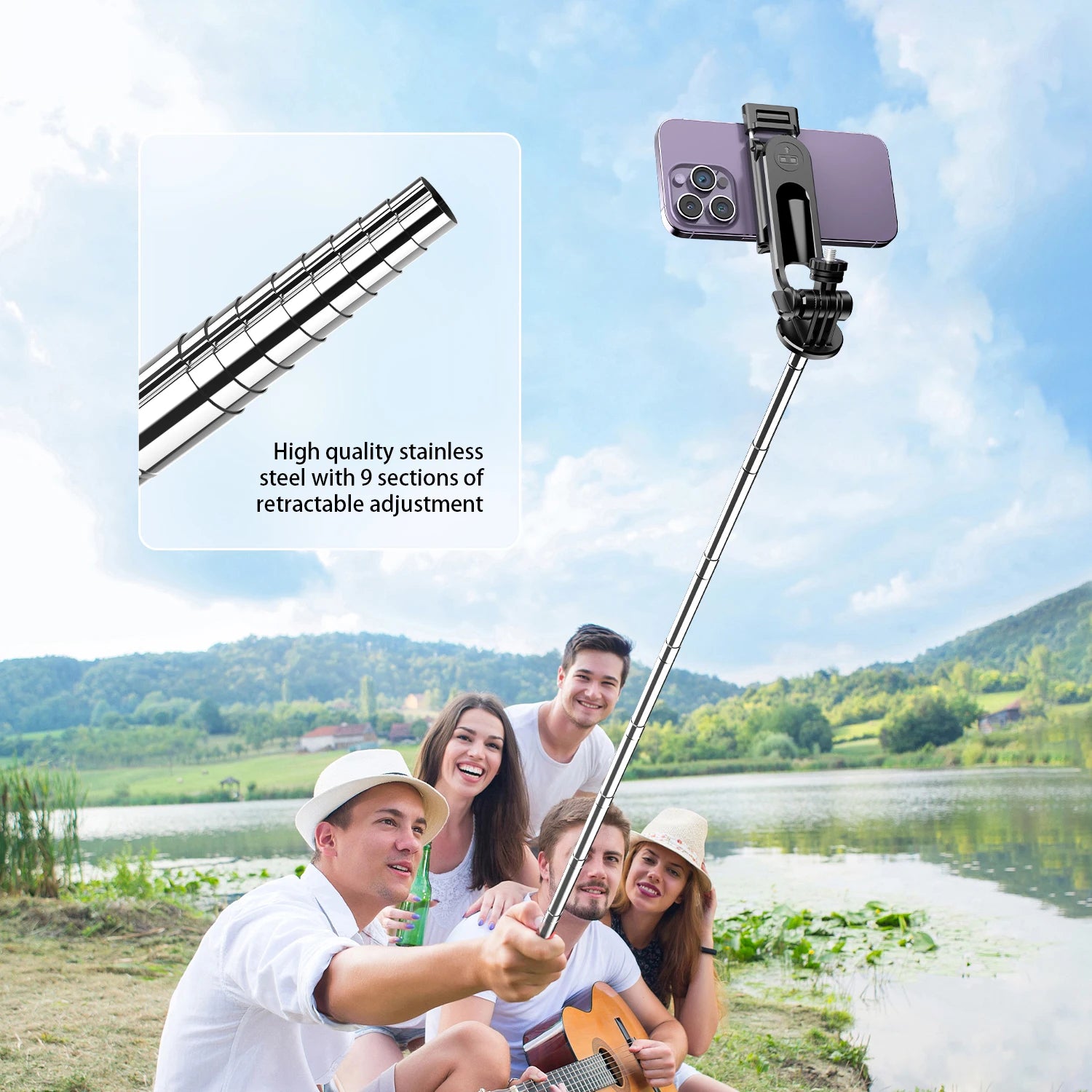 C13C13d Portable Selfie Stick with Bluetooth Remote – 360° Rotating Tripod & Phone Holder