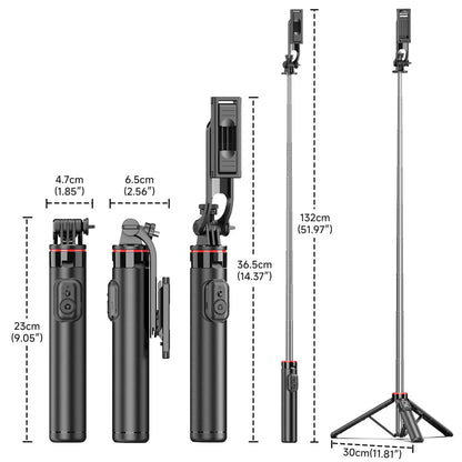 C13C13d Portable Selfie Stick with Bluetooth Remote – 360° Rotating Tripod & Phone Holder