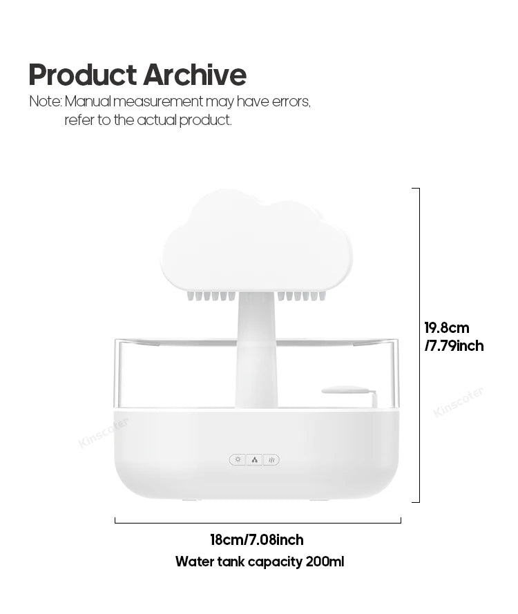 Cloud Air Humidifier & Essential Oil Diffuser – Ultrasonic Mist, Rain Cloud Night Light, White Noise