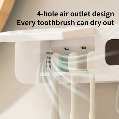 Smart Toothbrush Rack Wall Mounted – 3-Slot Holder with Toothpaste Dispenser & Intelligent Drying