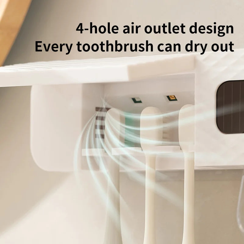 Smart Toothbrush Rack Wall Mounted – 3-Slot Holder with Toothpaste Dispenser & Intelligent Drying