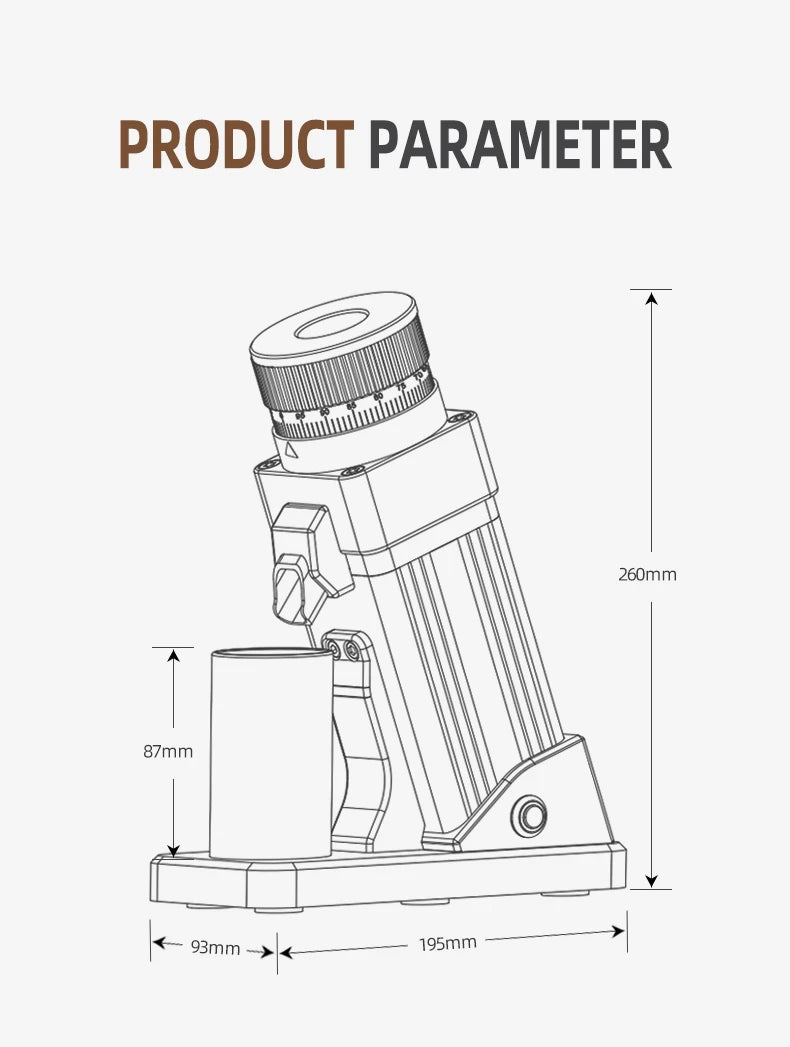 TARSEEKER E55 Electric Coffee Grinder – 55MM Espresso Burr with Stepless Fineness Adjustment for Cold Brew