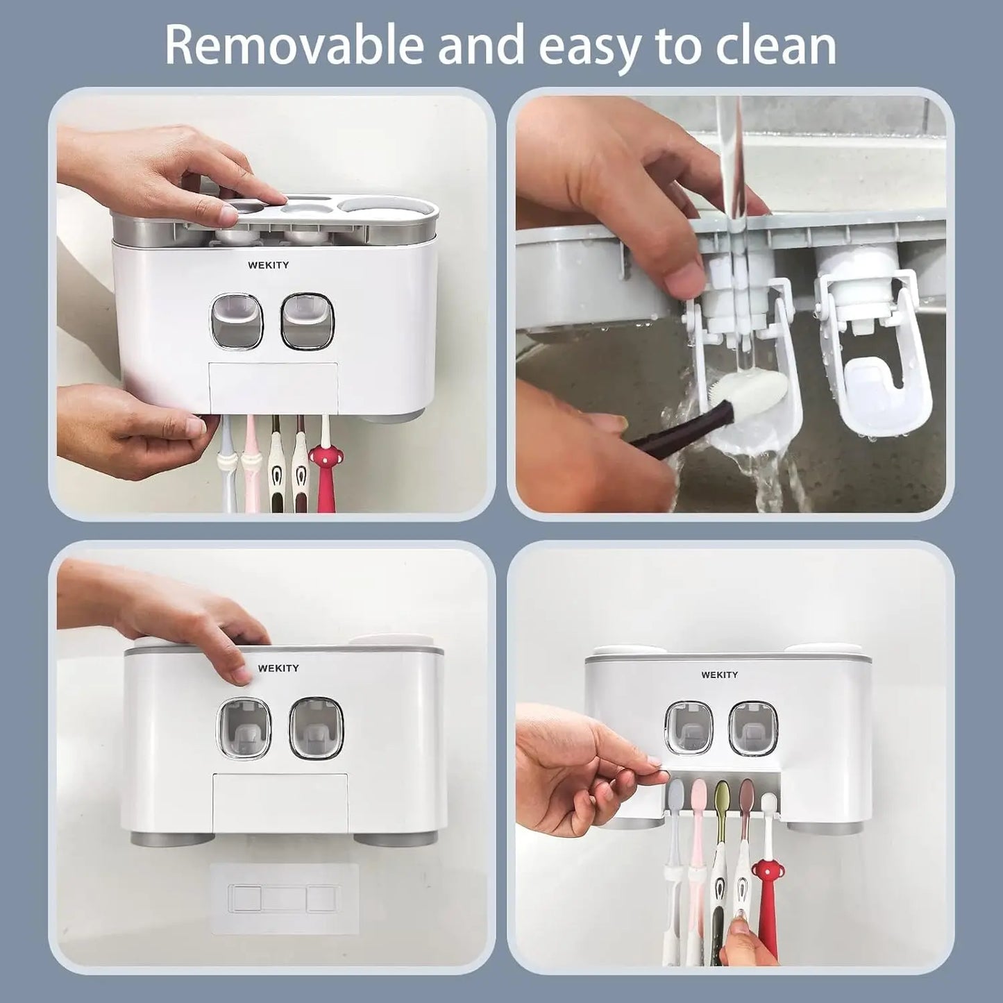 Toothbrush Holder Wall Mounted, WEKITY Multi-Functional Toothbrush and Toothpaste Dispenser for Bathroom, with 5 Toothbrush Slot