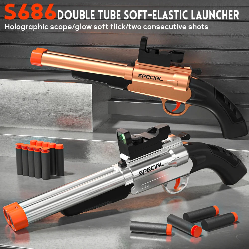 Toy Gun Soft Bullets,Rifle Short Double Barrel Shotgun Toys Foam Blasters with EVA Darts, Shooting Games Education Toy Model