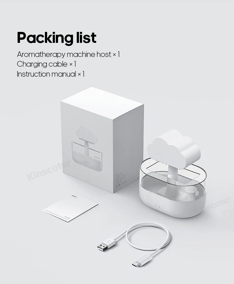 Cloud Air Humidifier & Essential Oil Diffuser – Ultrasonic Mist, Rain Cloud Night Light, White Noise