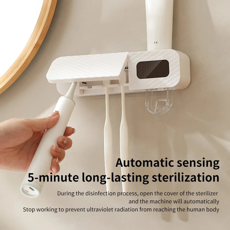 Smart Toothbrush Rack Wall Mounted – 3-Slot Holder with Toothpaste Dispenser & Intelligent Drying