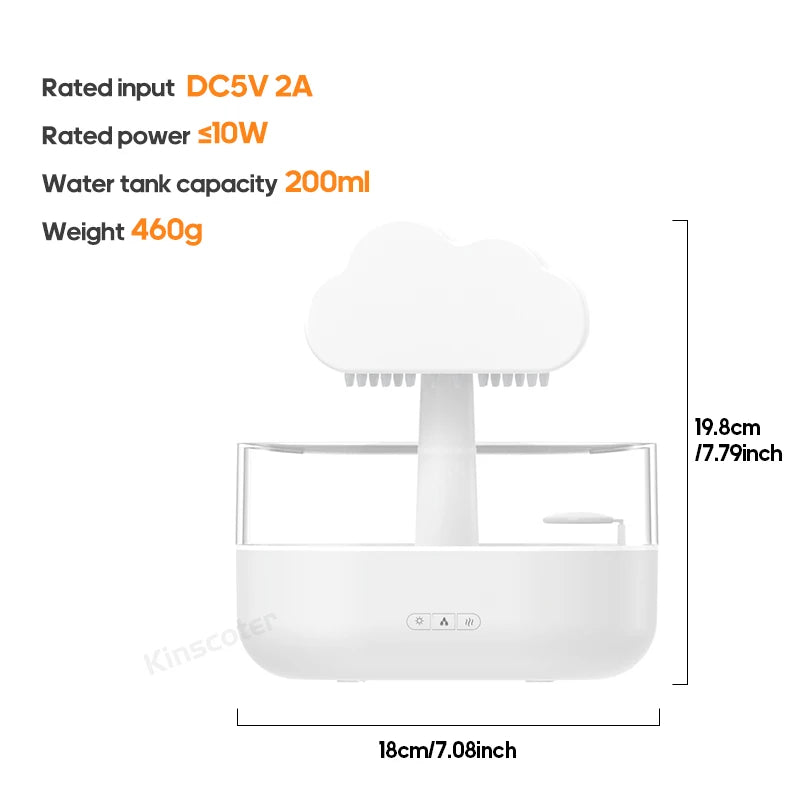Cloud Air Humidifier & Essential Oil Diffuser – Ultrasonic Mist, Rain Cloud Night Light, White Noise