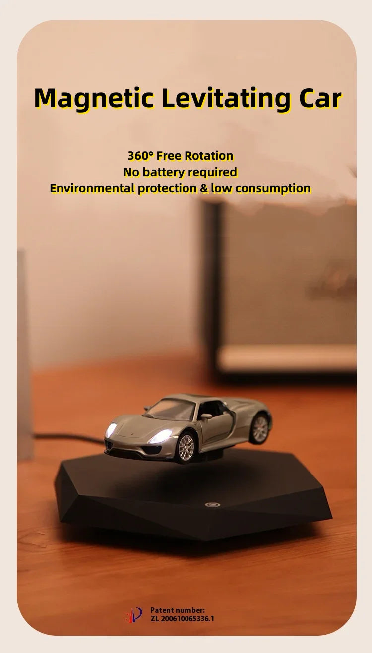 Magnetic Levitating Car with Metal Base – 360° Rotation Creative Home & Office Decor Gift