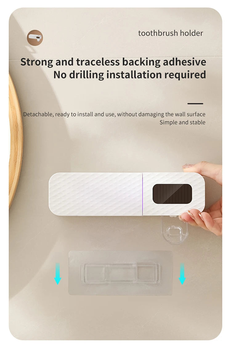 Smart Toothbrush Rack Wall Mounted – 3-Slot Holder with Toothpaste Dispenser & Intelligent Drying