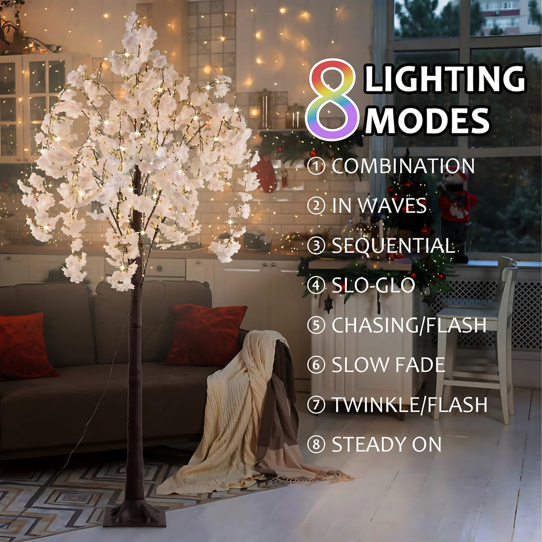 6ft Cherry Blossom Tree Light – 450 LED Artificial Tree with Warm Lights for Home & Event Decoration