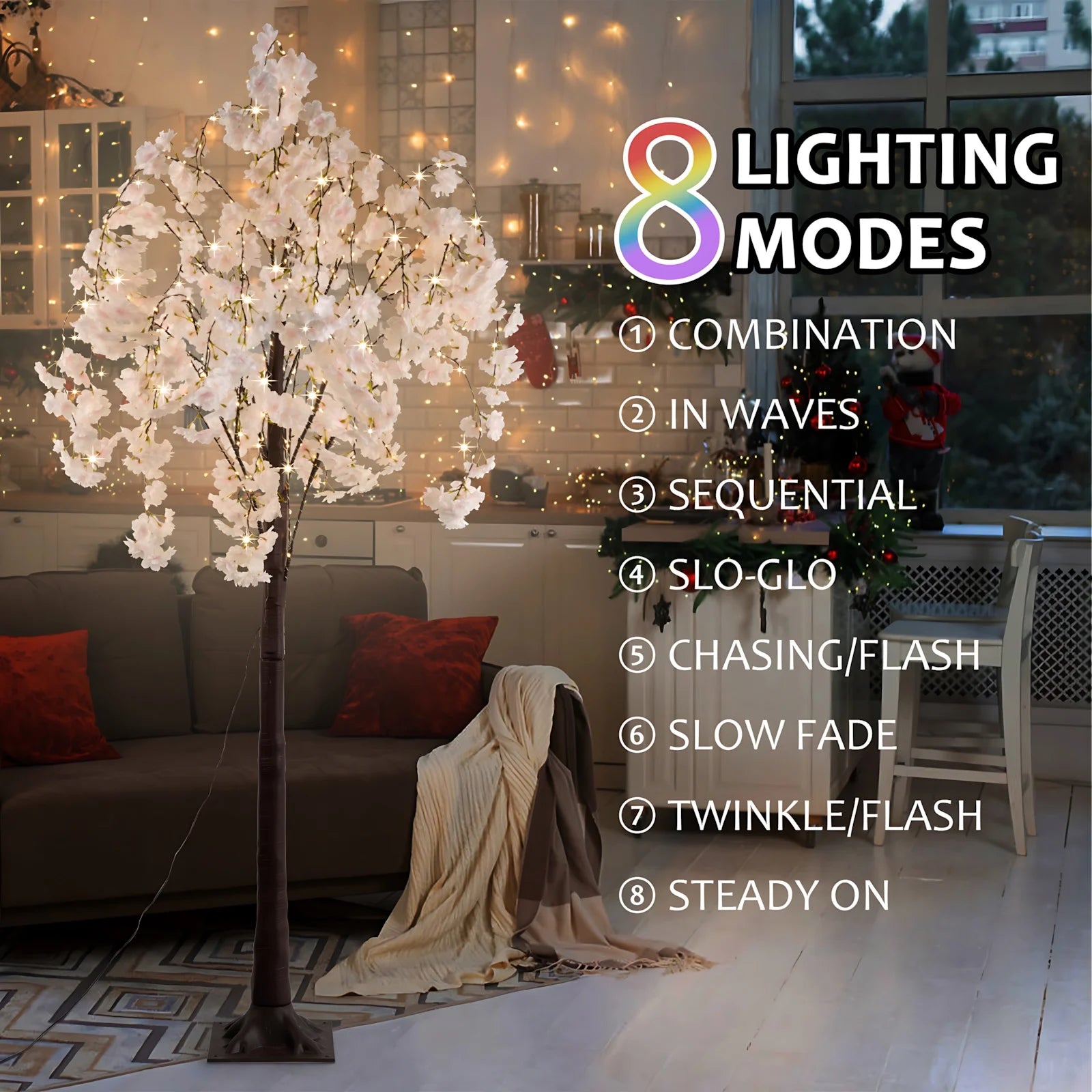 6ft Cherry Blossom Tree Light – 450 LED Artificial Tree with Warm Lights for Home & Event Decoration