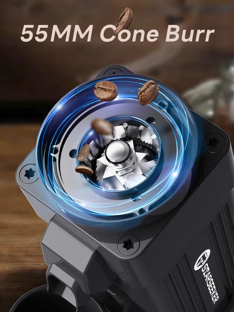 TARSEEKER E55 Electric Coffee Grinder – 55MM Espresso Burr with Stepless Fineness Adjustment for Cold Brew