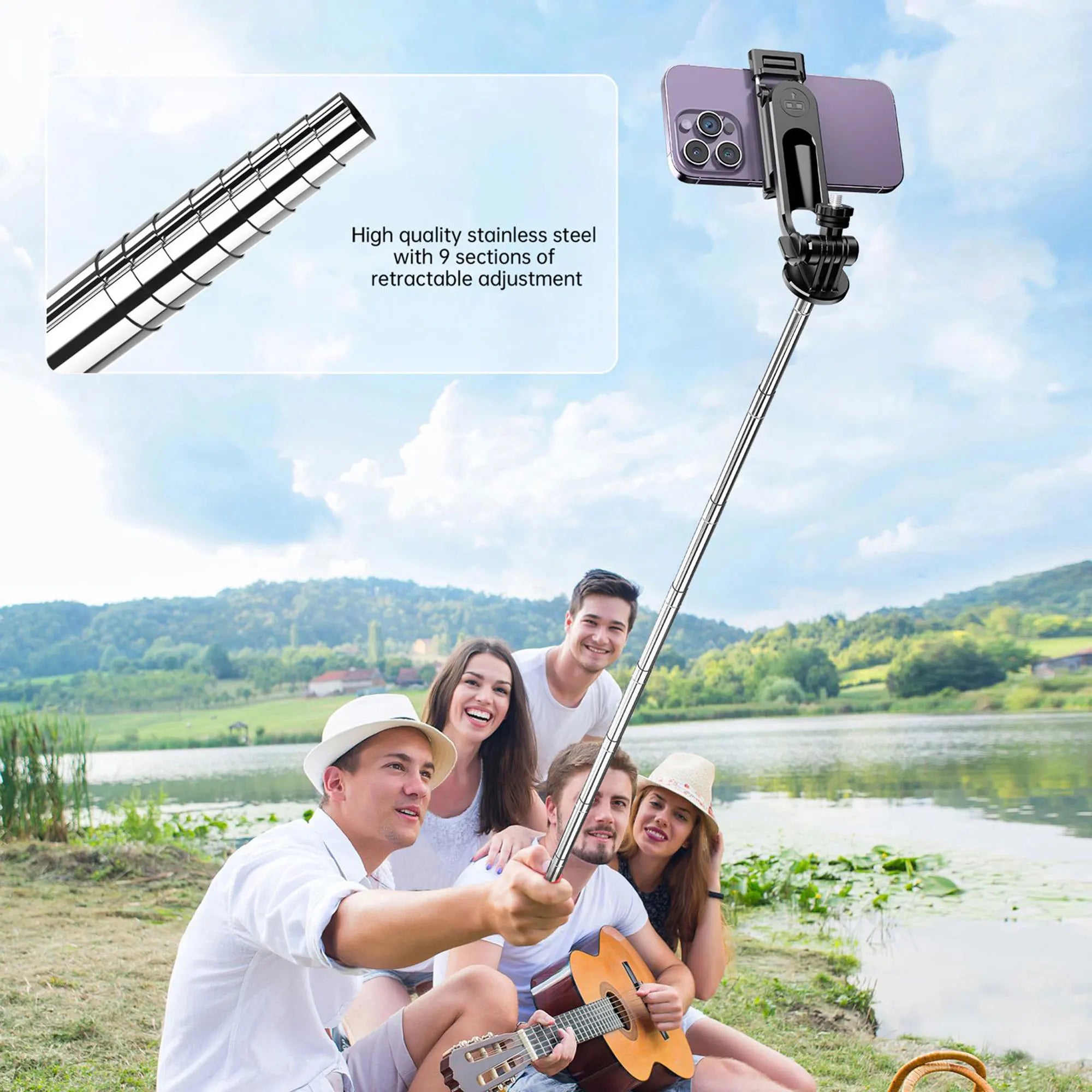 C13C13d Portable Selfie Stick with Bluetooth Remote – 360° Rotating Tripod & Phone Holder