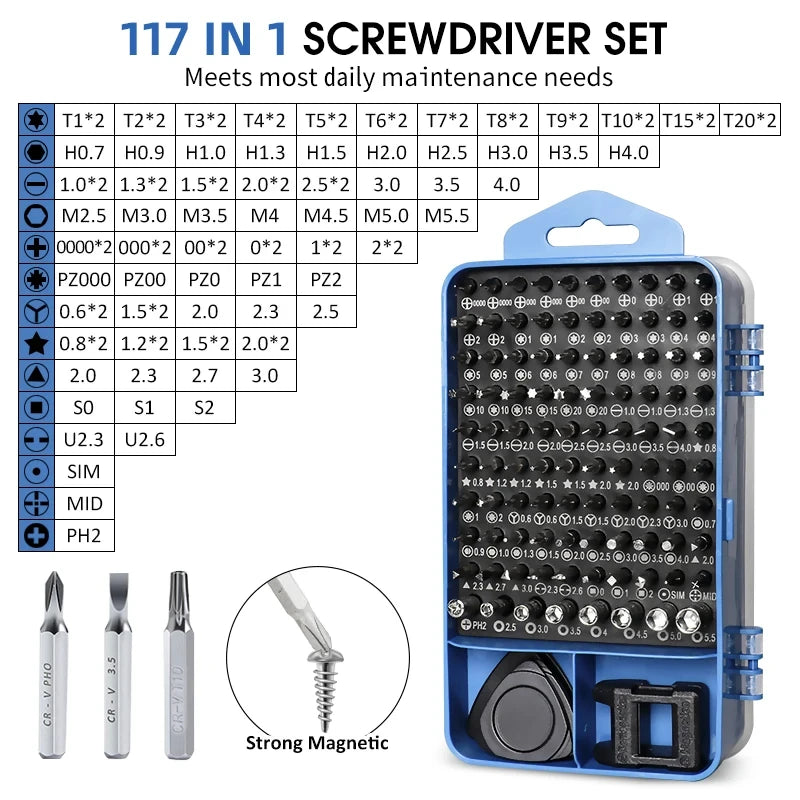 Galacok 117 in 1 Precision Screwdriver Set with 98 Magnetic Bits Multi-Function Repair Tool Kit for IPhone Glasses Laptop Camera