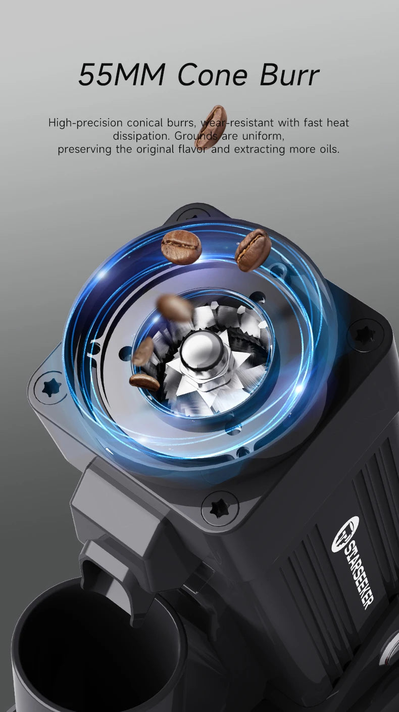 TARSEEKER E55 Electric Coffee Grinder – 55MM Espresso Burr with Stepless Fineness Adjustment for Cold Brew