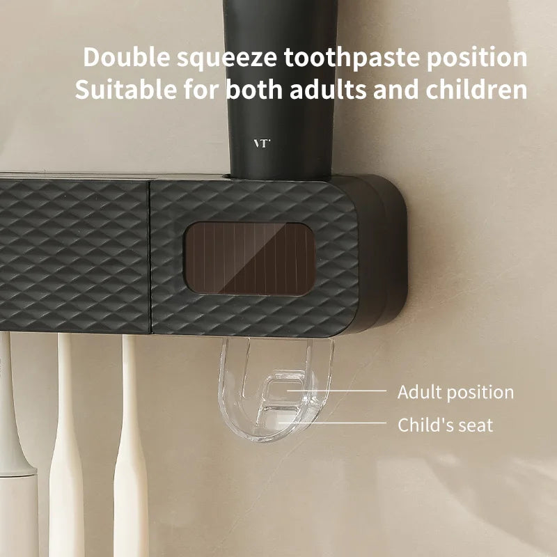 Smart Toothbrush Rack Wall Mounted – 3-Slot Holder with Toothpaste Dispenser & Intelligent Drying