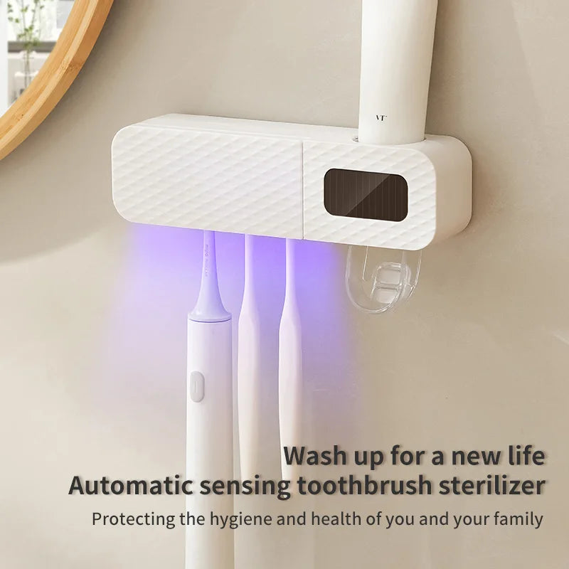 Smart Toothbrush Rack Wall Mounted – 3-Slot Holder with Toothpaste Dispenser & Intelligent Drying