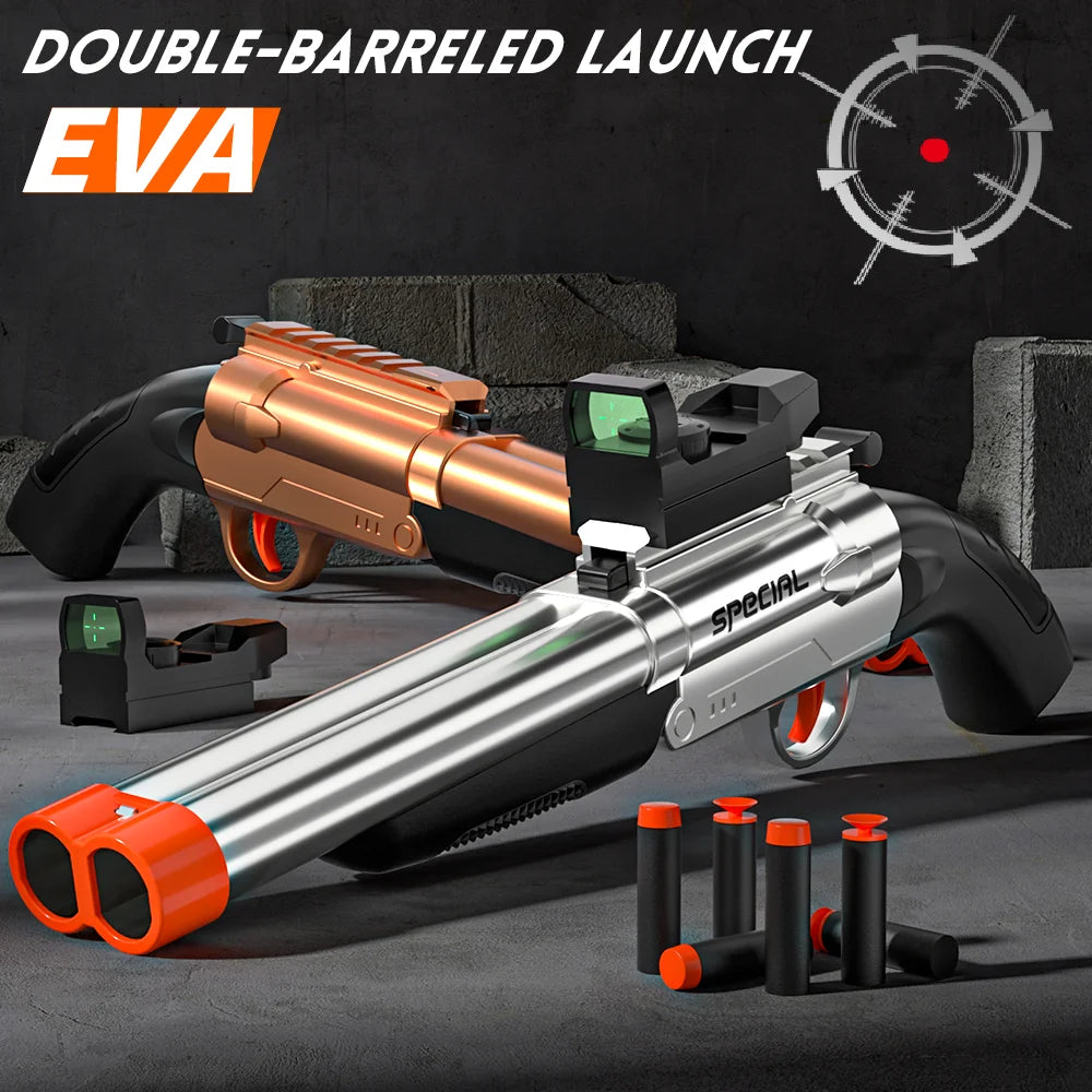Toy Gun Soft Bullets,Rifle Short Double Barrel Shotgun Toys Foam Blasters with EVA Darts, Shooting Games Education Toy Model
