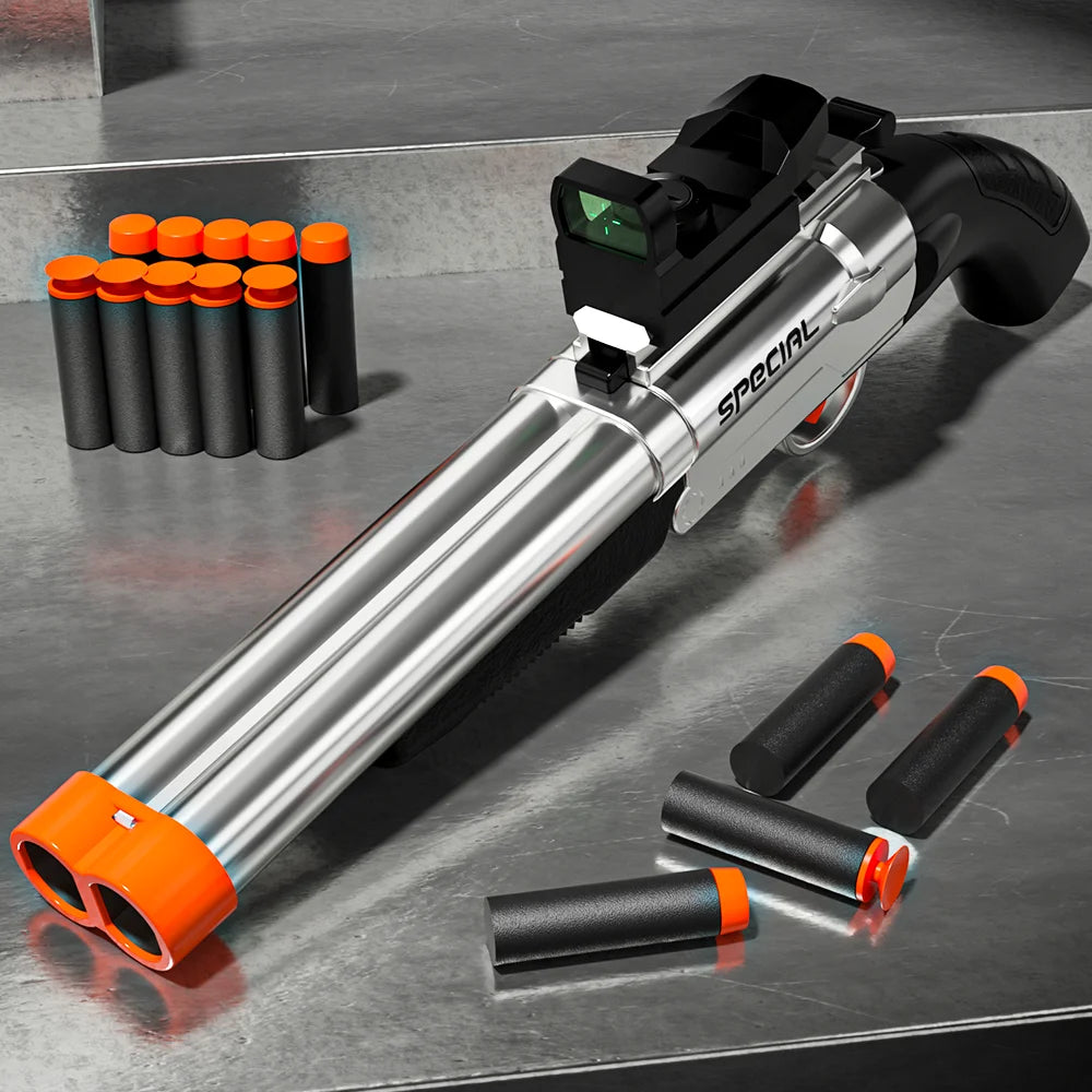 Toy Gun Soft Bullets,Rifle Short Double Barrel Shotgun Toys Foam Blasters with EVA Darts, Shooting Games Education Toy Model