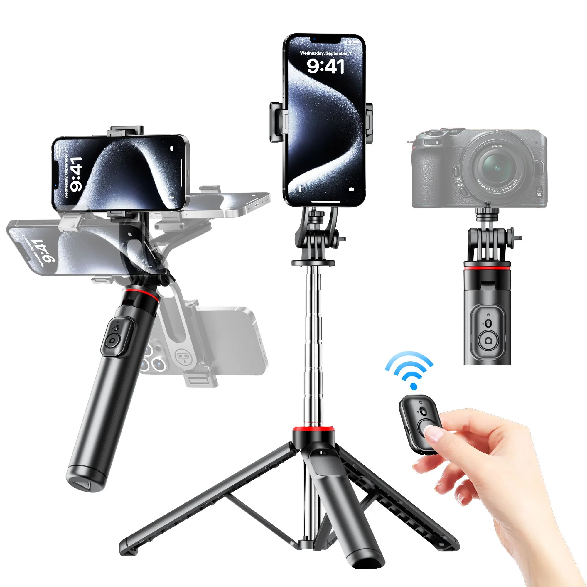 C13C13d Portable Selfie Stick with Bluetooth Remote – 360° Rotating Tripod & Phone Holder
