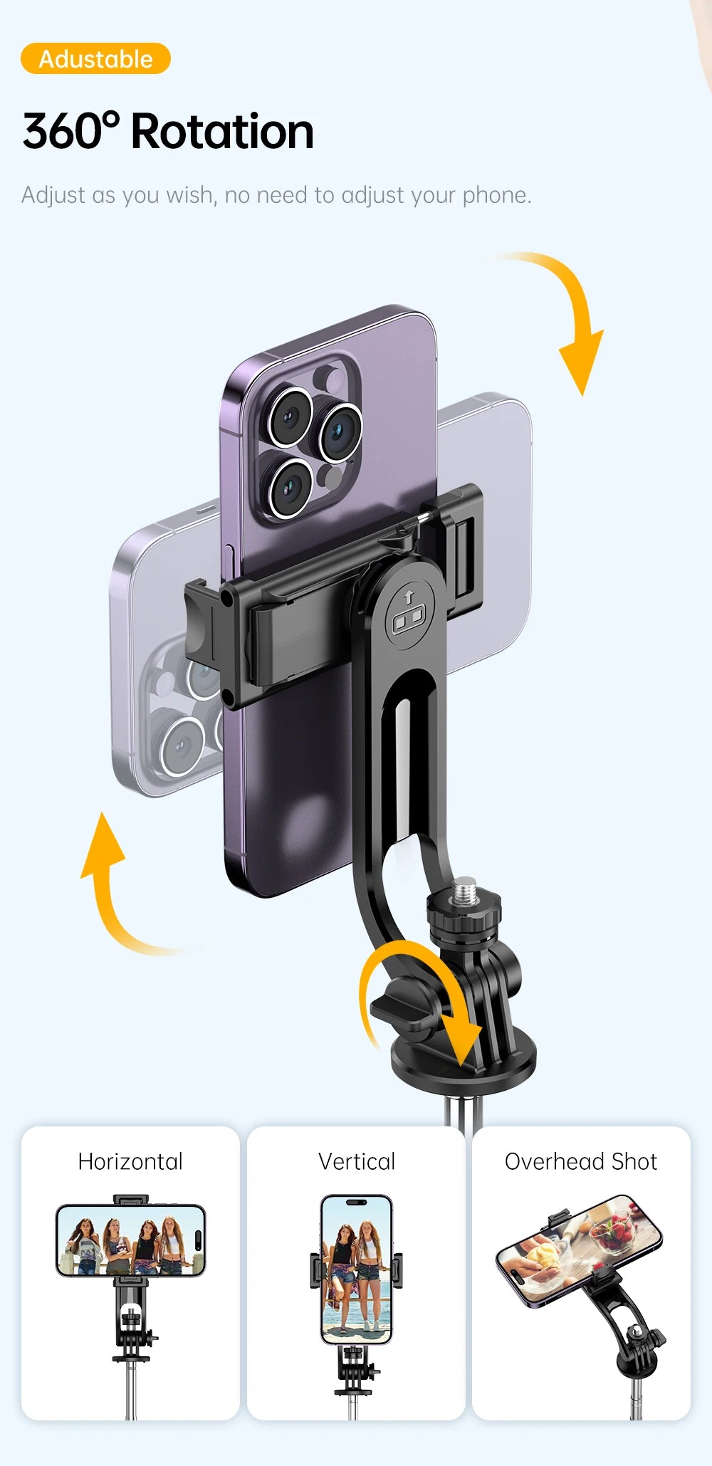 C13C13d Portable Selfie Stick with Bluetooth Remote – 360° Rotating Tripod & Phone Holder