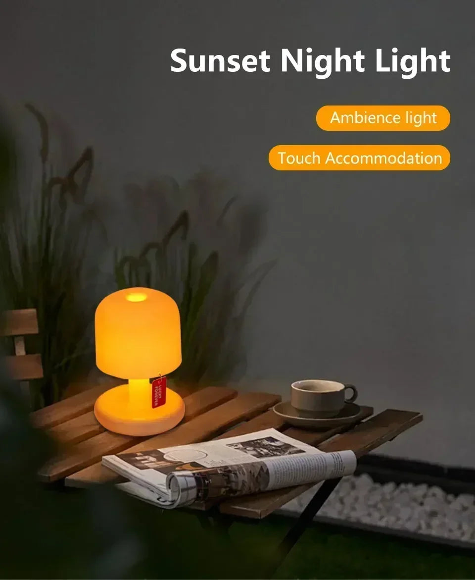 Mini Sunset LED Night Lamp – USB Rechargeable Mushroom Style Night Light for Bedroom, Coffee Bar &