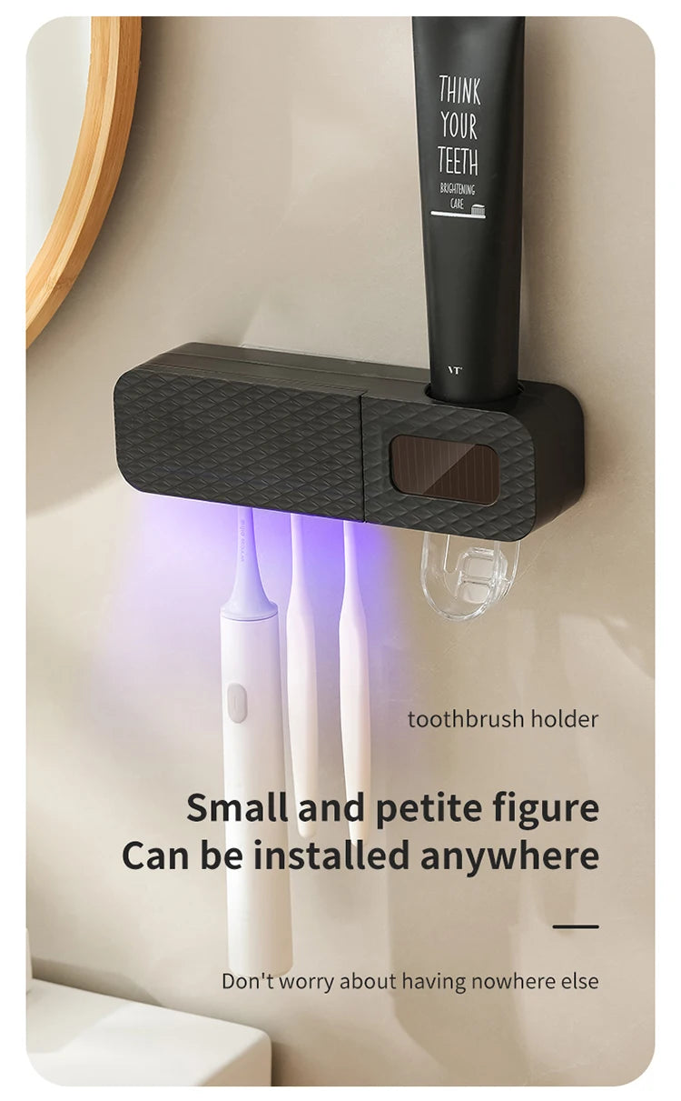 Smart Toothbrush Rack Wall Mounted – 3-Slot Holder with Toothpaste Dispenser & Intelligent Drying