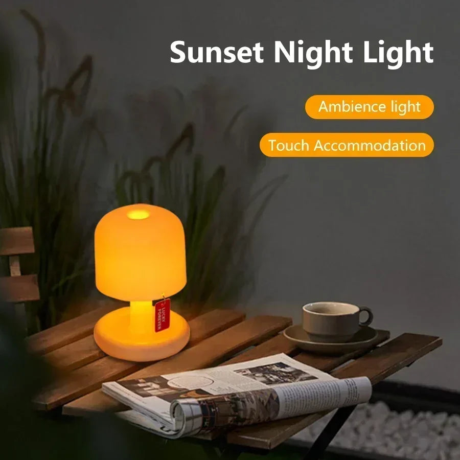 Mini Sunset LED Night Lamp – USB Rechargeable Mushroom Style Night Light for Bedroom, Coffee Bar &