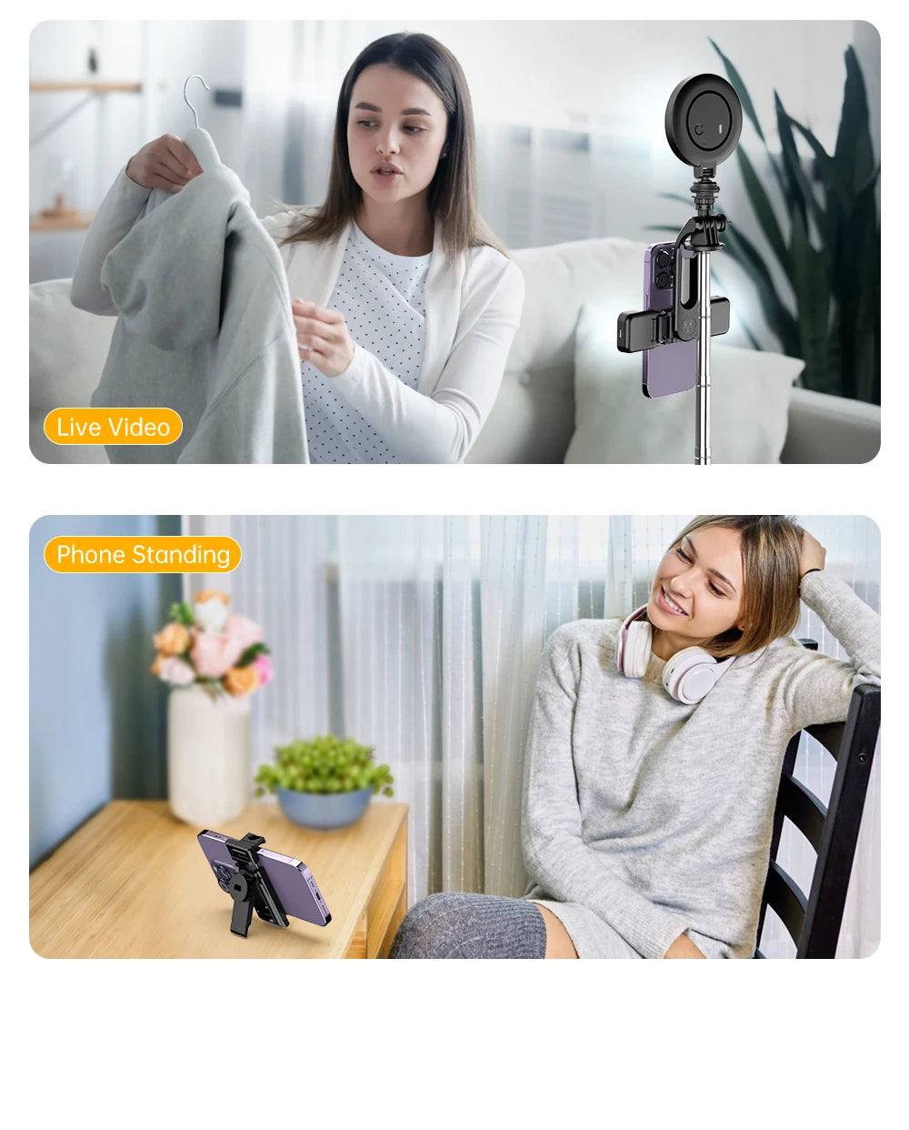 C13C13d Portable Selfie Stick with Bluetooth Remote – 360° Rotating Tripod & Phone Holder