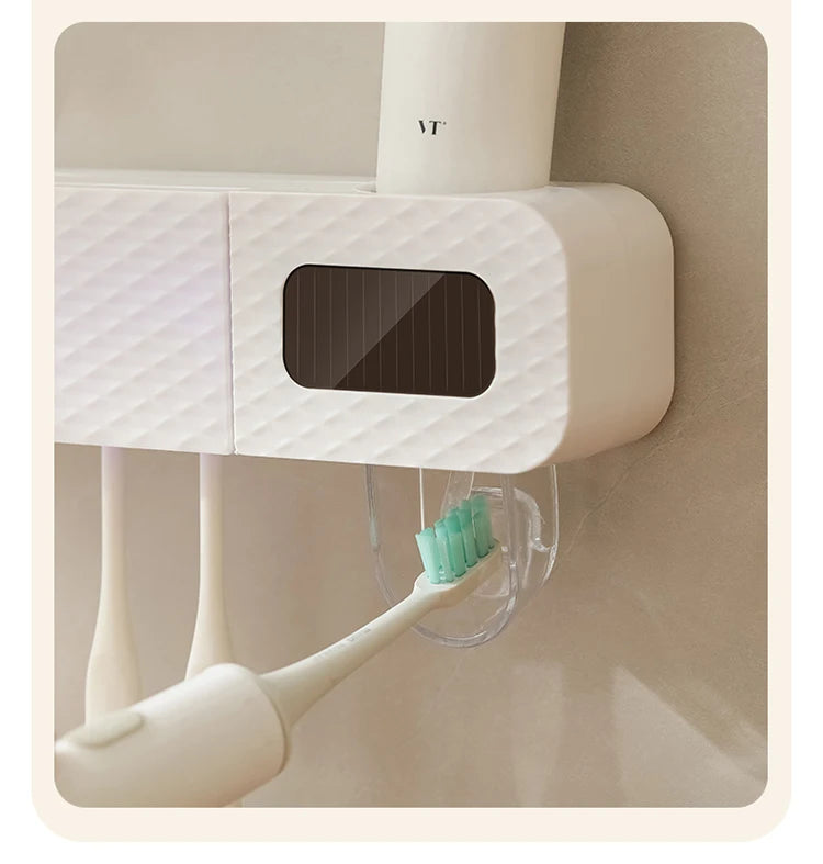 Smart Toothbrush Rack Wall Mounted – 3-Slot Holder with Toothpaste Dispenser & Intelligent Drying